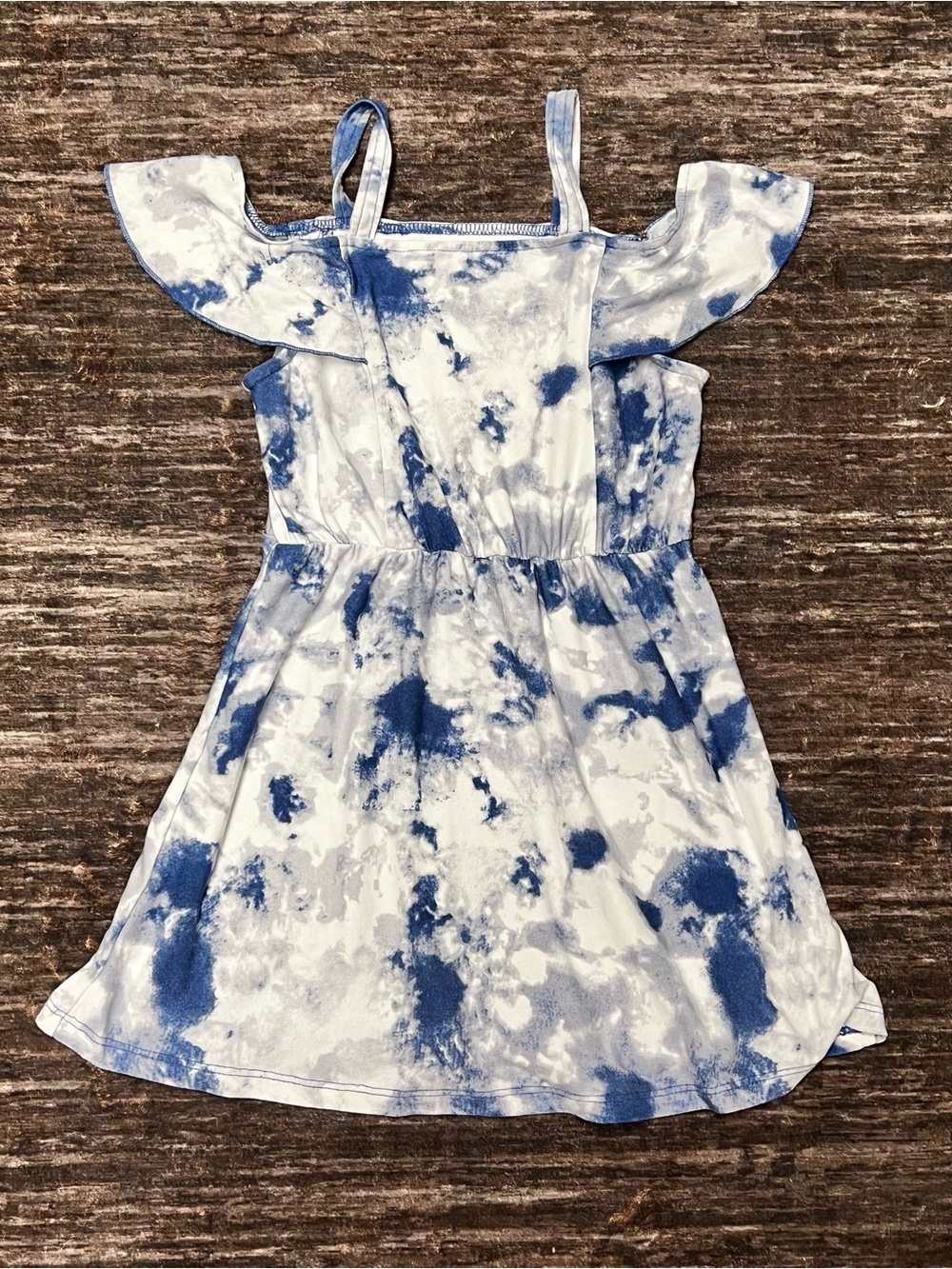 Blue Tie-Dye Cold-Shoulder Girls' Dress